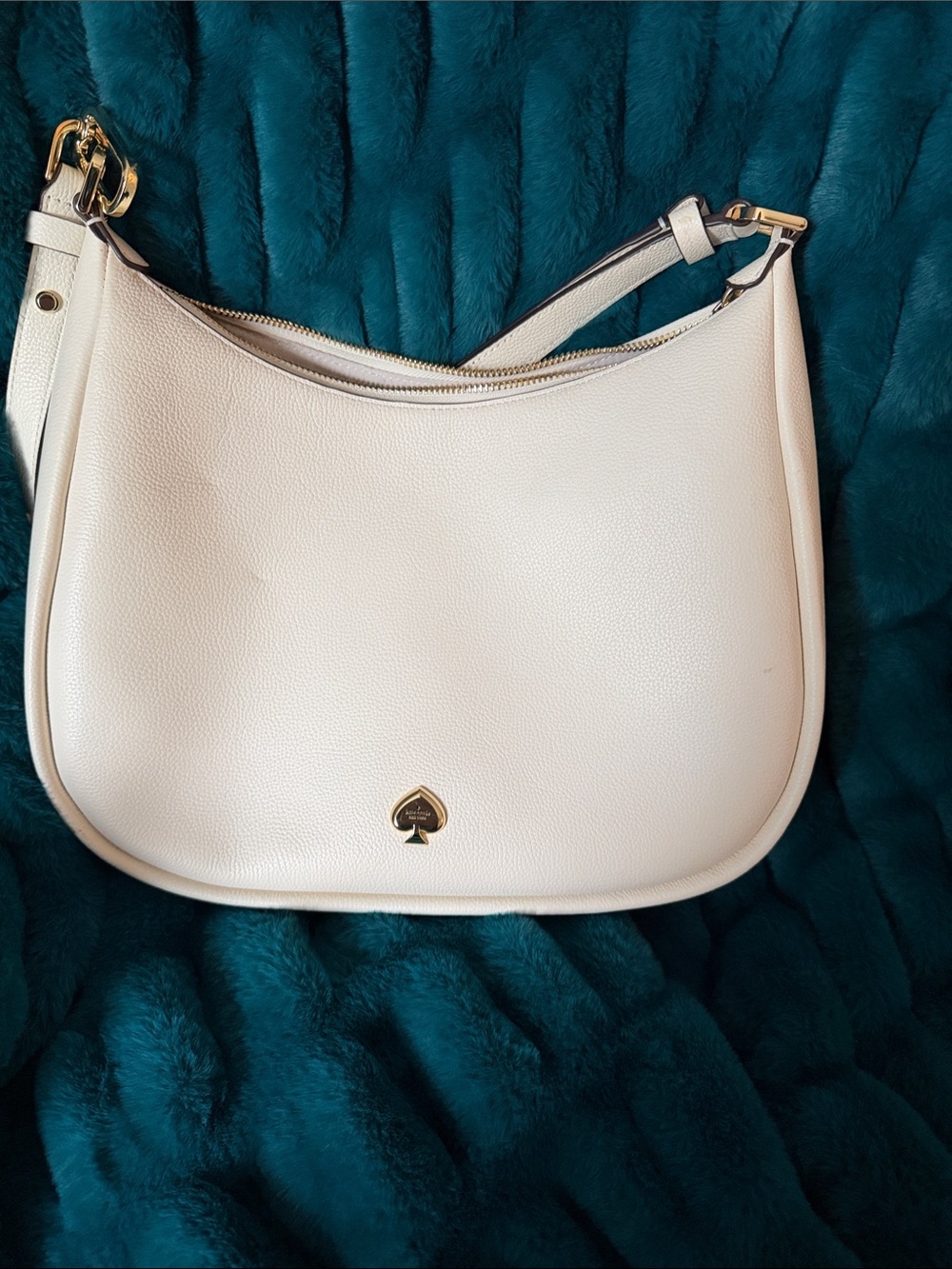kate spade Cream Pebbled Leather Shoulder Bag with Gold Spade Accent
